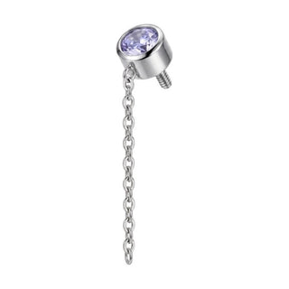 Titanium Top Round Purple Stone With Chain Internally Threaded