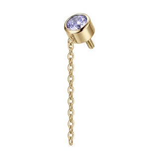 Titanium Top Round Purple Stone With Chain Internally Threaded