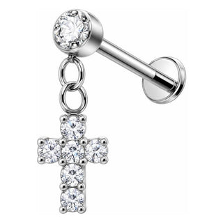 Titanium Labret Cross Dangle Zirconia Internally Threaded