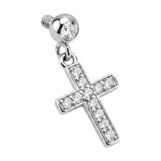 Titanium Top Dangling Cross With Stones Internally Threaded