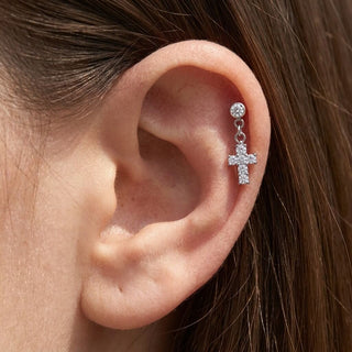 Titanium Labret Cross Dangle Zirconia Internally Threaded