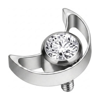 Titanium Top Crescent Moon With Stone Internally Threaded
