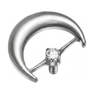 Titanium Top Crescent Moon With Stone Internally Threaded