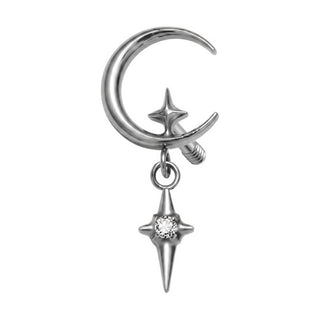 Titanium Top Crescent Moon Dangling Star Internally Threaded