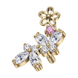 Titanium Top Butterflies And Flower Vine Internally Threaded