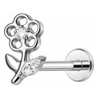 Titanium Labret Flower Leaf Marquise Zirconia Internally Threaded