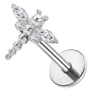 Titanium Labret Dragonfly Marquise Zirconia Internally Threaded