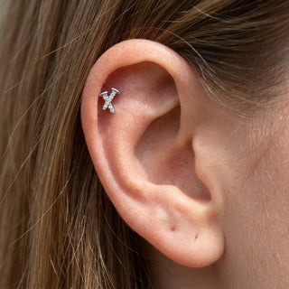 Titanium Labret Letter X Zirconia Internally Threaded