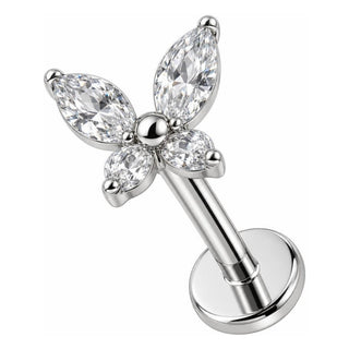 Titanium Labret Butterfly With Clear Stones Internally Threaded
