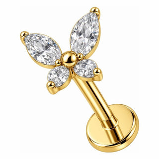 Titanium Labret Butterfly With Clear Stones Internally Threaded