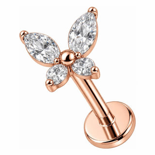 Titanium Labret Butterfly With Clear Stones Internally Threaded
