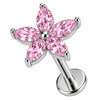 Titanium Labret Five Petal Marquise Stone Flower Internally Threaded