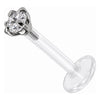 Titanium Labret Prong Set Clear Stone Internally Threaded