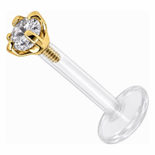 Titanium Labret Prong Set Clear Stone Internally Threaded