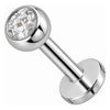 Silver 925 Labret Round Bezel Set Stone 3 mm Internally Threaded