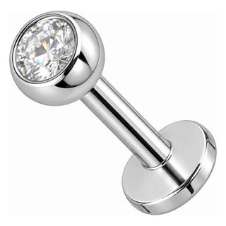 Silver 925 Labret Round Bezel Set Stone 4 mm Internally Threaded