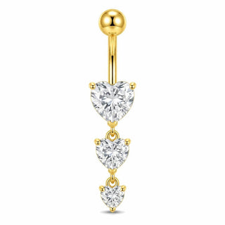 Belly Button Piercing Triple Heart Stone Dangle Internally Threaded