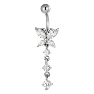 Belly Button Piercing Butterfly With Dangle Stones Internally Threaded