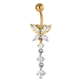 Titanium Belly Button Piercing Butterfly With Dangle Stones Internally Threaded