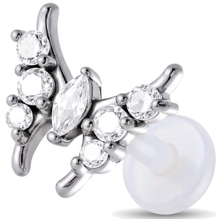 Titanium Labret Curved Marquise Stone Cluster Internally Threaded