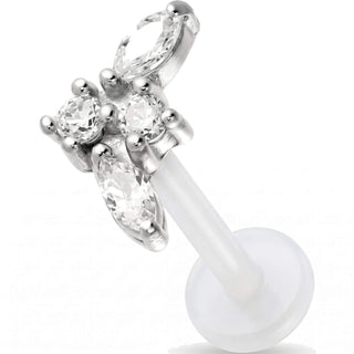 Titanium Labret Four Stone Cluster Internally Threaded