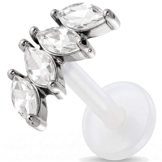 Titanium Labret Curved Four Marquise Stones Internally Threaded
