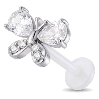 Titanium Labret Butterfly With Clear Stones Internally Threaded
