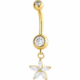 Belly Button Piercing Dangling Five Petal Flower Internally Threaded